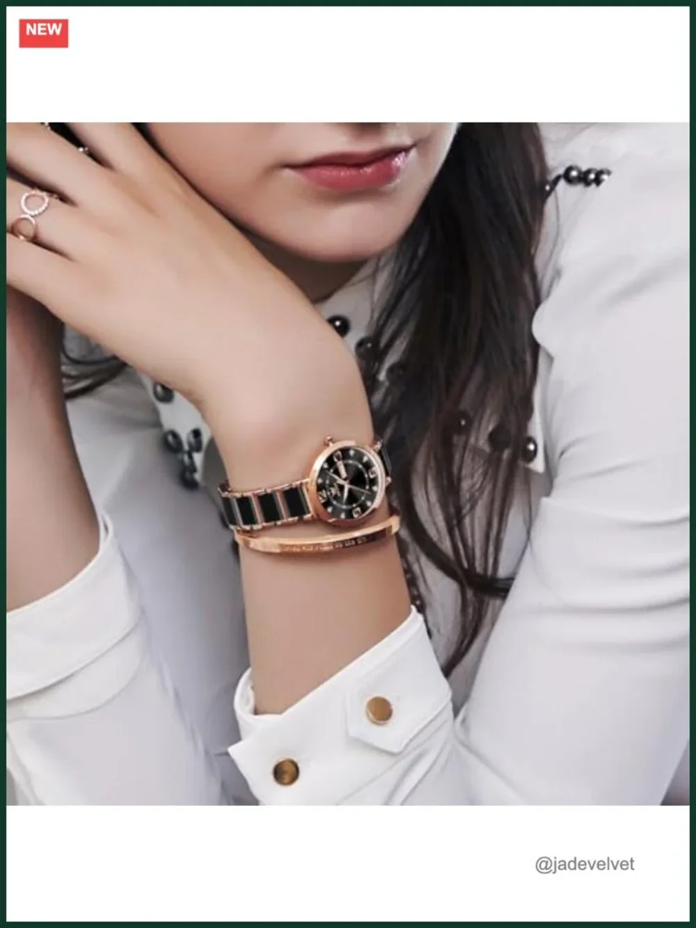Luxury Women's Ceramic & Stainless Steel Dress Watch, Diamond Accents, Quartz,